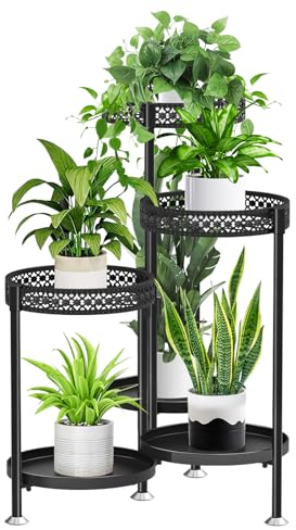 JOENCOST 6Tier Metall Pflanzenständer Blumenregal Pflanzenregal, 115cm Hoch Rostfrei Blumenständer Blumenbank Blumentreppe Pflanzentreppe Standregal für Drinnen Draußen Garten Balkon Deko ( Schwarz)