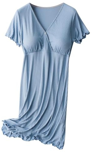 Runstarshow Nursing Dresses Breastfeeding Nightdress Maternity Nightshirt Built in Bra Cotton Pregnancy Nightwear V-Neck Short Sleeve Casual Nightgown Loungewear Hospital Gown Labour Plus Size