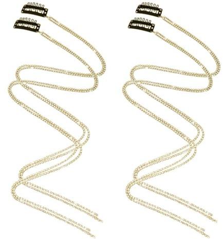 AOEVUIR 4 brillantes cintas para el pelo Cadenas de Pelo de Diamantes de Imitación Horquilla de moda con borlas Adecuado para niñas y mujeres Para el uso diario de las niñas (gold)
