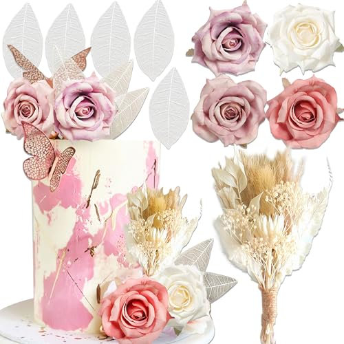 JeVenis Maroon Boho Rose Tortenaufleger Boho Tortendekorationen Tortenblumen Dekorationen Blumentorte Topper Blume Tortenaufleger für Hochzeit Babyshower Geburtstag