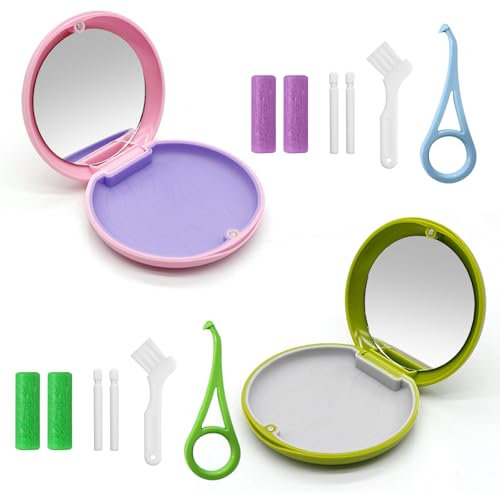 BORISCA 2 Pezzi Custodia Apparecchio Denti per Custodia Ortodontiche, Scatola Apparecchio Denti con Specchio, Casi di Protesi Dentaria per Porta Apparecchio Denti (Verde + Rosa)