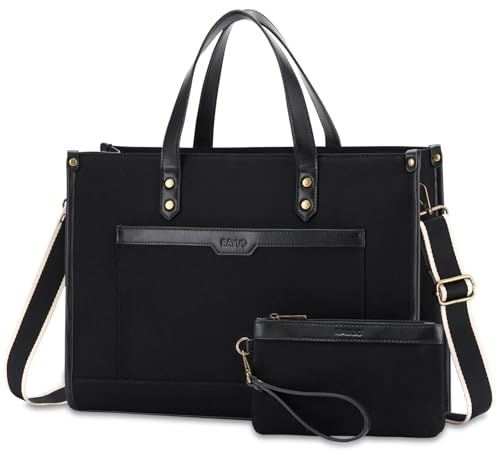 Laptop Tote Bag for Women,RAVUO 15.6 Inch Large Laptop Handbag Ladies Tote Bag Canvas Teacher Nurse Work Bag with Clutch Bag for School Office Travel Business