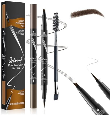LAXISCREED Crayon Sourcil Waterproof Longue Tenue 2 en 1, Double Embout avec Crayon à Sourcil Microblading 4 Pointes et Eyeliner Précis, pour Maquillage Effet Poil à Poil Naturel 3D (Marron Foncé)