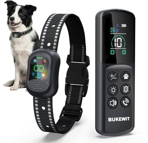 BUKEWIT Collare anti-abbaio per cani, collare per addestramento cani con telecomando, 3 modalità di allenamento suono/vibrazione/segnale acustico, collare ricaricabile per abbaiare per cani con raggio
