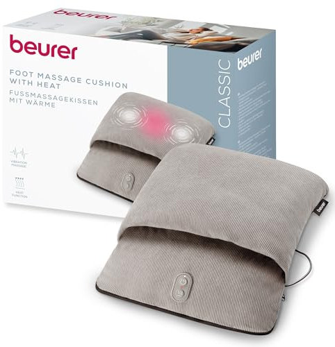 Beurer FM 28 Massaggiatore Piedi 2 in 1 con Calore e Vibrazione, 3 Programmi, Morbido Tessuto a Coste, Scaldapiedi Elettrico Compatto con Cavo USB-C, per Casa e Ufficio, Grigio