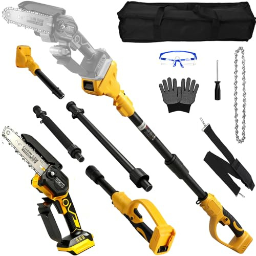 6 Pouces Mini Tronconneuse Télescopique avec Perche Pour Dewalt 18V 20V (sans batterie), 2 IN 1 Tondeuse Electrique elagueuse sur perche a batterie avec Poteau Portée Maximale Jusqu’à 4,5 m