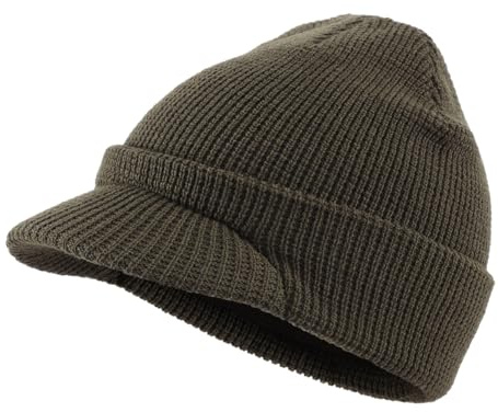 Magracy Gorro unisex de mezcla de lana con visera de doble capa, cálido gorro de invierno para hombres y mujeres, Ejercito Verde, Talla única