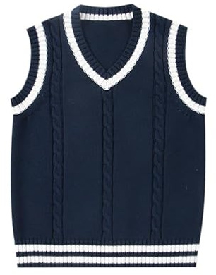LOLANTA Boys Girls Navy Knitted Vest V-Neck School Jumper Sleeveless Knitwear Sweater Pullover for Kids 5-11 Years(Navy, 9-10 Years, 140)