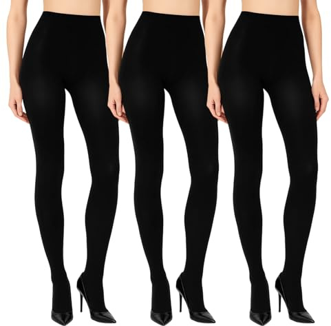 EujRcf Black Opaque Tights for Women, Black Tights, 3 Pieces of 100 Denier Tights, One-Size-Fits-Most Design with Reinforced Toes for All Occasions in Autumn and Winter Thermal Pantyhose
