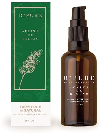 Aceite de Ricino Orgánico 100% Puro B’PURE 50 ml | Prensado en Frío | Para Pestañas, Cejas, Cabello y Barba | Vegano y Natural