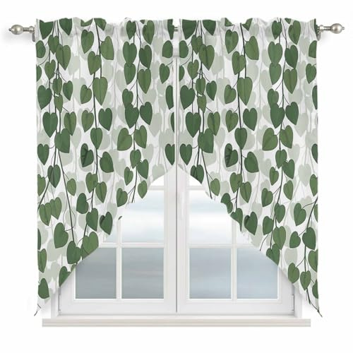 VSINKEEG Swag Curtain Valances Spring Plants Ivy Window Treatment Swag Pair Topper Rod Pocket Curtain for Kitchen Cafe Windows Bedroom Bathroom Green Heartleaf Philodendron 36 W x 45 L (Pack of 2)