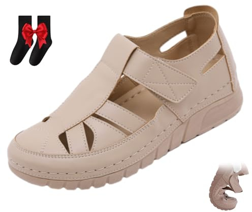 HESYSUAN Sandali estivi da donna gladiatore, ortopedici con punta chiusa, antiscivolo, con zeppa, comodi, scarpe da passeggio, Albicocca, 37 EU