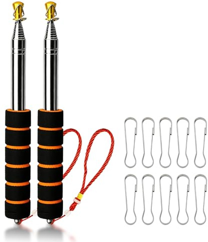 BORDEAG 2 Stück Fahnenstange Teleskop, 3m Fahnenmast, Handheld Edelstahl Mit Rutschfestem Griff und Clip, Für Camping, Reisen, Festivals, Wettkämpfe, Reiseleiter