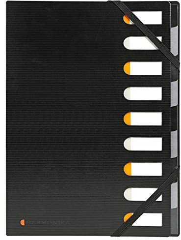 Exacompta 55334E Premium Ordnungsmappe Exactive. Einband aus Kunststoff DIN A4 9 Fächer aus Karton mit dehnbarem Rücken und 2 Gummizügen Register-Mappe Eckanner-Mappe schwarz