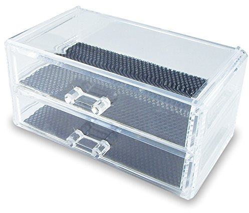 Boîte de rangement en acrylique à 2 tiroirs pour bijoux et produits cosmétiques Dimensions du compartiment intérieur (l x P x H) : 18 x 10 x 8 cm
