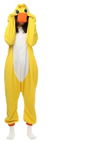 Adulte Unisexe Kigurumi Canard Pyjamas Outfit Nuit Vêtements Onesie Halloween Costume Soirée de Déguisement,Jaune,XL