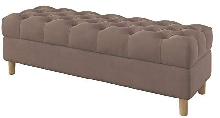 Furninero - Tiefer gepolsterter Sitzbank Sitzhocker Sitzruhe Betthocker Ottomane, mit Stauraum, Gerundete Beine, 140 cm breit, Majestic Velvet Brown Stoff (Licht zu reinigende), Braun