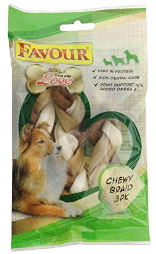 Favour. Chewy Braid Treats for Dogs - High in Protein, Aids Dental Care and Joint Support, 10 Packs