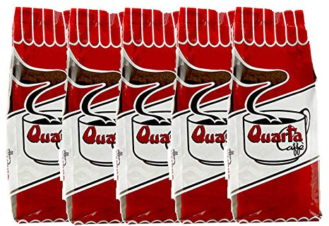 QUARTA Caffè ROSSA macinato MISCELA ARABICA E ROBUSTA 250gr Aroma deciso ed energico - 5 buste Fine blend of coffee processed in Salento, Apulia, Italy Feine kaffeemischung aus salento, apulien