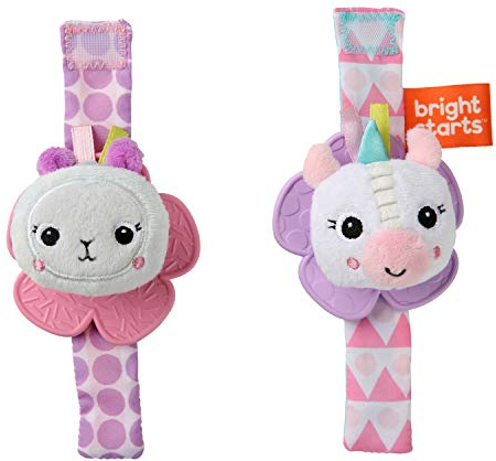 Bright Starts, Einhorn und Lama Rasselarmbänder mit Beißringen, können an Hand- oder Fußgelenk angebracht werden,12330,mehrfarbig