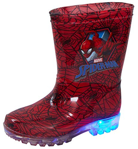 Marvel Spiderman - Botas de agua con luz para niños, para lluvia y nieve, Red, 31 EU