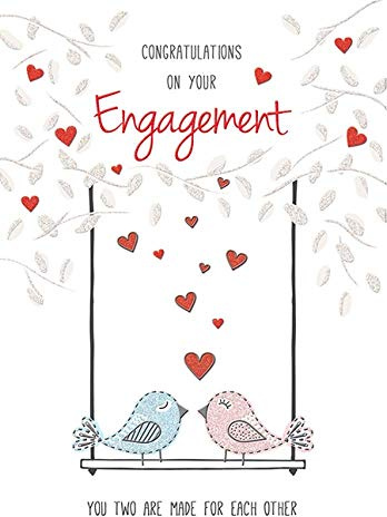 Tarjeta de compromiso moderna de 17,8 x 12,7 cm, diseño de Piccadilly Greetings, color blanco, rojo, rosa, azul