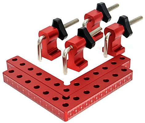 QWORK® Rechtwinkliges Positionierungslineal, winkelspanner 90 grad, 14 x 14 cm, Tischlerplatten Befestigungsklammerfür Boxen, Schränke, Schubladen, 2 Stück