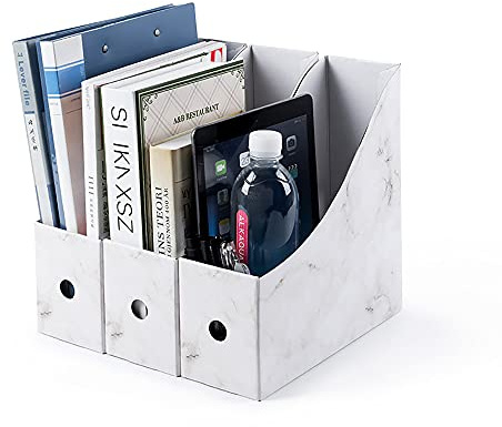 iCookii 3 Pcs Magazine File Holder Kraft Paper Table Storage Box Cardboard File Rack Folder Paperwork Organiser Box Book Pencil Desktop Standing Collector Sorter Shelf for School Office Home Library
