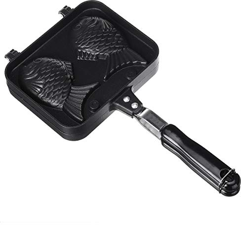 MEETOZ Taiyaki Japanese Fish-Shaped Pancake Double Pan, Waffle Cake Maker Mold for Home DIY Cooking Party Dessert, Black