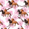 Polsterstoff für Pferde,Meterware,Kirschblüten,galoppierende Pferde,Outdoor Stoff,Meterware,Dekostoff für Mädchen,Sakura Pferdeliebhaber,für Polster und Heimwerkerprojekte,92x160cm,Rosa Braun
