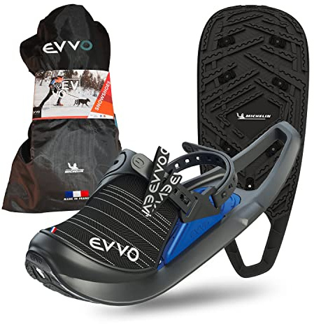 EVVO - Originale - Raquette à Neige Made in France avec Semelles Cloutées Michelin®, Fixations Réglables, pour Homme et Femme avec Sac de Transport Inclus, Tout Terrain, Randonnée Neige