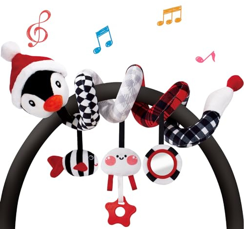hahaland Spirale Passeggino Giochi Neonati 0-3 Mesi, Bianco e Nero Giochi Passeggino, Sonaglio Appeso, Gioco della Peluche, Regali di Natale Neonato 3 6 9 Mesi