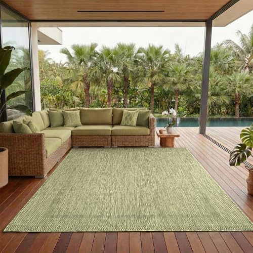 Carpettex Outdoor Teppich Wetterfest 160x230 cm Sisal Optik Grün - Ideal für Balkon, Garten, Terrasse und als Küchenteppich - Draußen Teppich Waschbar, Flachgewebe, Wasserfest, Pflegeleicht