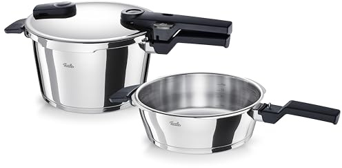 Fissler Vitaquick Juego de 3 ollas a presión (1 olla a presión de 4,5 l y 1 sartén a presión de 2,5 l y 22 cm de diámetro), inducción