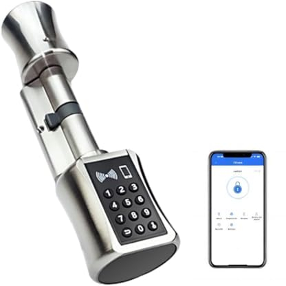 Serrure de porte électronique, serrure de porte avec mot de passe, cylindre de serrure électronique, 70 mm (35 35), avec carte IC, clé, contrôle de l'application Smart Life/TT LOCK, argent