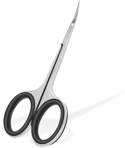 CGBE Präzise Nagelhautschere mit Gebogener Spitze, Extra Scharfer und Dünner Klinge, Scharfe Edelstahl-Hautschere mit Rutschfeste Silikon Fingerlöcher für Nagelhautpflege, Schwarz