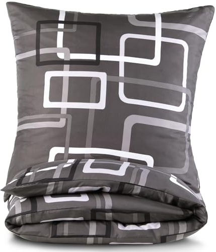 Bettwäsche 135x200 2 teilig - Mikrofaser Bettbezug 135x200 cm + Kissenbezug 80x80 cm - atmungsaktiver Stoff mit Reißverschluss - für Einzelbett - modernes Design Grau