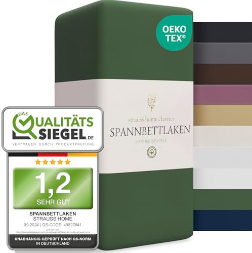 Strauss Home ® Jersey Spannbettlaken Spannbetttuch Bettlaken 100% Baumwolle 140x200-160x200 cm (Grün)