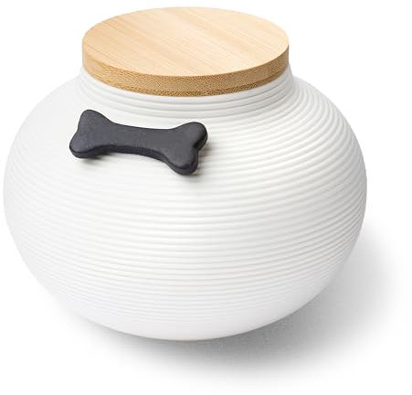 Urna Cerámica para Cenizas de Mascota con Tapa Madera Bambú Hermética y Detalle Hueso Decorativo para Perro Pequeño y Mediano Caja Funeraria Conmemorativa Guardar Recuerdos Diseño Elegante Y Seguro
