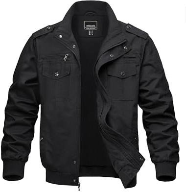 MAGNIVIT Men's Cargo Military Jacket Lightweight Working Jackets Bomber Jackets Cotton Outdoor Jackets Casual Stylish Coat Black M