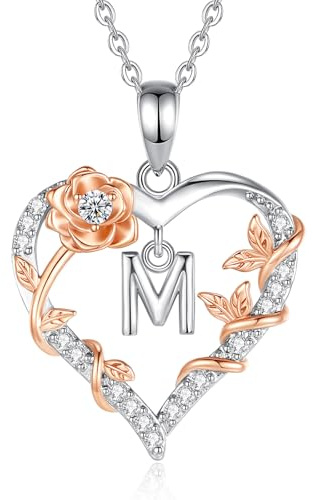 EUDORA Harmony Ball Collares con Iniciales Colgante de Corazon Iniciale Letra M para Mujer, Colgantes Letras Inicials M Rosas con Zirconia Cúbica Nombre 26 Monograma Joyería Regalos para Mujer, 18