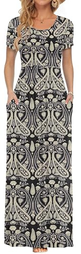 AUSELILY Maxi Dress for Women Summer Casual Long Dress Floral Black L