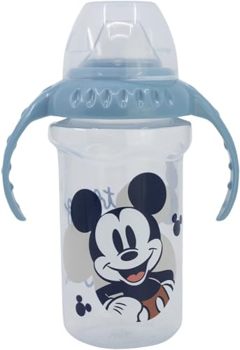 Stor Gobelet de voyage Disney Mickey Mouse pour enfants, plastique sans BPA, avec bec verseur, bouchon anti-goutte et deux poignées, lavable et réutilisable