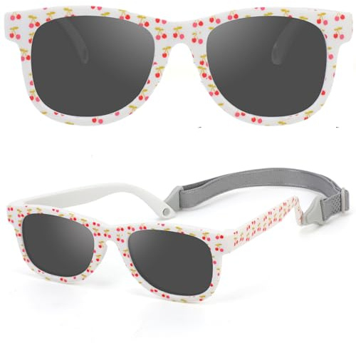 Beipegin Polarisées Lunettes Soleil Bébé,Anti UV400 Lunettes de Soleil Monture en Caoutchouc Flexible avec Cordon Réglable pour Enfant Fille Garçon 0-36 mois