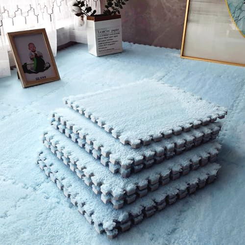 Eluleegc 12pcs 0.6in Thick Interlocking Carpet Squares Puzzle Mat EVA Foam Area Tiled Rug for Baby Play Soft Mats (SkyBlue, 11.8in)