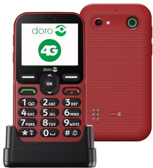 DORO Telefon – Doro Leva E10 – 4G Handy für Senioren – 2,4 Zoll Querformat-Display, kontrastreiche Tasten, besonders klarer Klang, HD Voice, Kamera, Doro Secure-Taste – Inklusive Ladestation – Rot