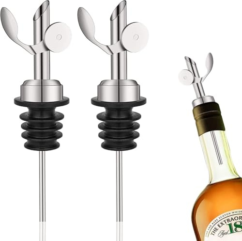 QHFlashbuy Oil Pourer Spout,2 Pcs Stainless Steel Bottle Pourers,Olive Oil Dispenser Spout,Auto Flip Feature Liquor Pour Spouts for Olive Oil,Vinegar,Wine,Liquor (Silver)