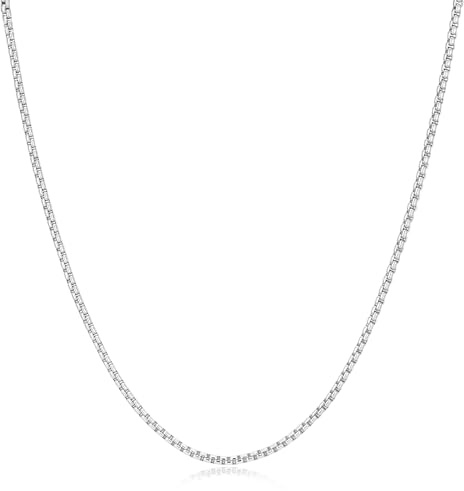 Esrael Mens Silver Chain Necklace 2mm Silver Mens Chain Necklace Box Stainless Steel Chains for Men Boy Jewelry Gifts 24 Inch