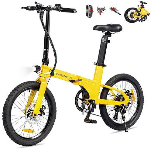 Cyseekin C10 E-Bike Klapprad 20 Zoll, Nur 18,6kg leicht, 250W Motor 345,6Wh Akku Ebike mit Shimano 7-Gang, bis 100km Reichweite 25km/h Pedelec mit LCD-Display, Ideal für Wohnmobil Pendeln (Gelb)