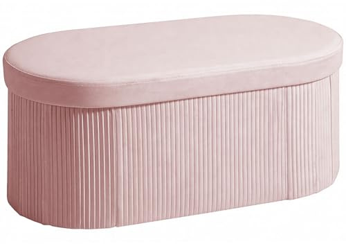 HOMCOM Puff Almacenaje, Banco Almacenaje Plegable, 72 L, 76x38x35 cm, Tapizado en Terciopelo, Baúl de Almacenamiento, Carga 120 kg, Taburete para Sala de Estar, Dormitorio, Entrada, Rosa